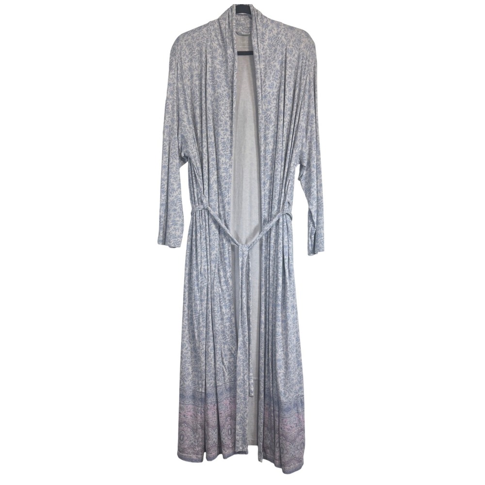J. Jill Sleep Ultrasoft Long Wrap Robe 2X Blue Floral Cotton Modal Loungewear